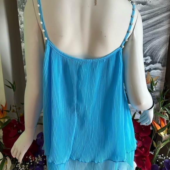 Chicme PEARL STUDDED TURQUOISE BLUE CAMI TANK TOP MEDIUM - Picture 6 of 7